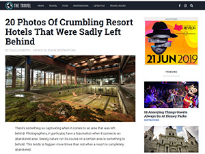 Screenshot of TheTravel.com website, article on 20 abandoned hotels in the world