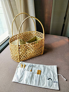 Ecological, no plastic alternative to take-out lunch package and bathroom amenities with wooden toothbrushes, razor and comb in Treeline Urban Resort, a no plastic hotel in Siem Reap, Cambodia, photo by Ivan Kralj