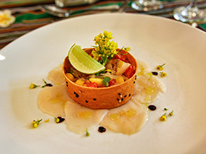 Scallop ceviche with mango and grapefruit served in Settha Palace's Belle Epoque Brasserie, one of the best restaurants in Vientiane, Laos, photo by Ivan Kralj