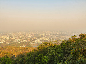 Foggy view of Chiang Mai cityscape, due to burning season in Thailand, photo by Ivan Kralj