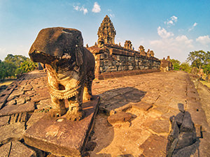 Trunkless elephant sculpture on the top of Bakong, the first Khmer temple mountain, in Angkor, Cambodia, photo by Ivan Kralj