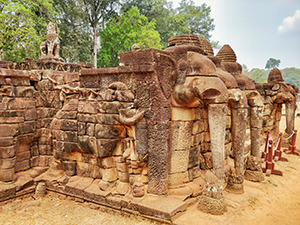 Elephant sculptures as a part of the wall at the Elephant Terrace in Angkor Thom, photo by Ivan Kralj