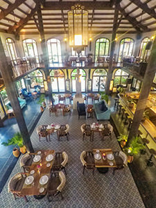 Restaurant/bar area shot from above, at Heritage Suites Hotel in Siem Reap, Cambodia, photo by Ivan Kralj