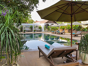 Central swimming pool at Heritage Suites Hotel, a five-star property in Siem Reap, Cambodia, photo by Ivan Kralj
