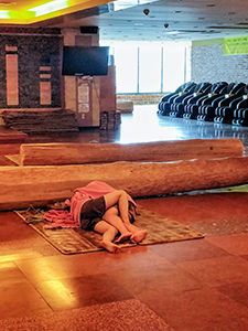 A couple laying on the floor of Dodu Waterpak, jjimjilbang or Korean spa in Jeju Island, South Korea, photo by Ivan Kralj