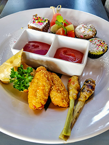 Plate with sweet and savory bites as a welcome to The Santai Bali, the resort in Indonesia, photo by Ivan Kralj