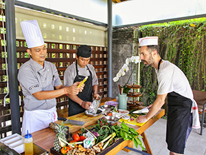 Chef Gede leading the cooking class at the private villa in The Santai Bali, Indonesia, photo by Mladen Koncar