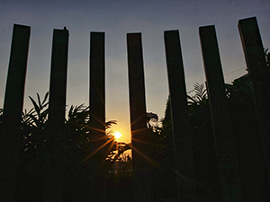 Silhouettes of the totem columns in front of The Santai Bali resort, Indonesia, photo by Ivan Kralj