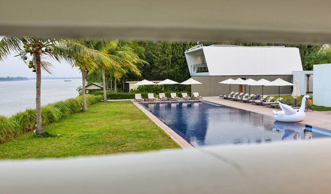 A view of the swimming pool on the banks of Mekong River in The Balé Phnom Penh resort, Cambodia, one of the hotels on the outskirts of the cities that could profit after COVID-19 pandemic, photo by Ivan Kralj