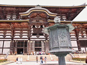 Bronze lantern in front of the main hall of Todai-ji, one of the largest wooden buildings in the world, in Nara Park, Japan, photo by Ivan Kralj