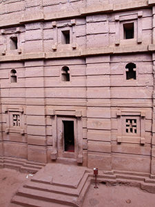 Alternating layers of protruding and indented walls on the front side of Bet Amanuel, the rock-hewn church of Lalibela, Ethiopia. Photo by Ivan Kralj