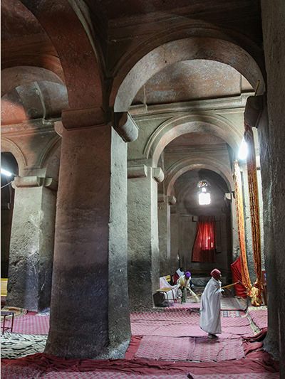 Interior of Bet Medhane Alem in Lalibela, Ethiopia, the largest rock-hewn church in the world, photo by Ivan Kralj