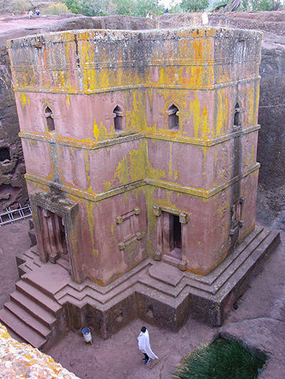 Bete Giyorgis, the most impressive building in our Lalibela church guide. Carved out of rock, this church has a shape of a Greek Orthodox cross. Lalibela Ethiopia. Photo by Ivan Kralj