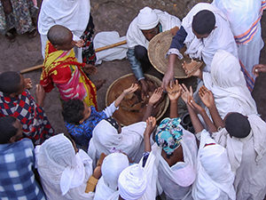 Holy bread distributed to Lalibela church goers at Sunday mass. Lalibela, Ethiopia. Photo by Ivan Kralj