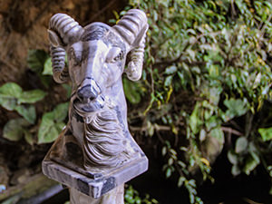 A statue of a ram, one of the Zodiac signs, displayed at the entrance of the Am Phu Cave in the Marble Mountain, Vietnam, photo by Ivan Kralj