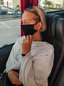 The lady with protective mask in a bus in Chania who refused to move from the reserved seat because "she prefers to sit alone", photo by Ivan Kralj