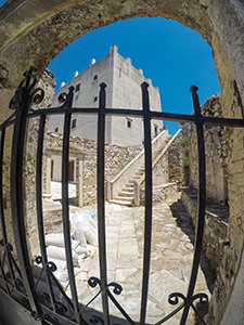 Barozzi-Gratsia Tower in Chalkio as seen through the iron door, Naxos, Greece, photo by Ivan Kralj