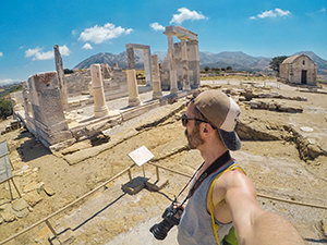 Travel blogger Ivan Kralj in front of the Temple of Demeter in Sangri; visiting this archeological site is one of the best things to do in Naxos, Greece, photo by ivan Kralj