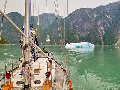 Bert terHart's Seaburban sailboat with an iceberg in the background