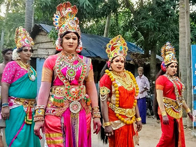 Colorful transsexuals in New Year procession in Kerala, India, photo by Kristina Gavran