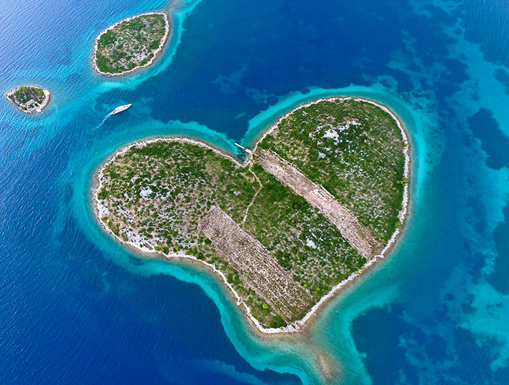 Heart-shaped island of Galešnjak in Pašman Channel, Adriatic Sea, Croatia, aerial photo by Boris Kačan