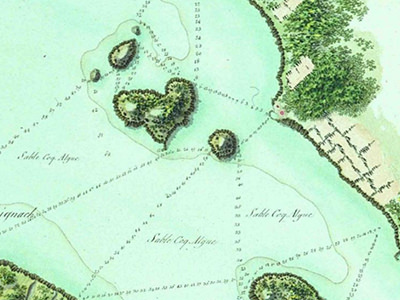 Extract from the port chart of Šibenik in so-called Napoleon Atlas of the Eastern Adriatic Sea, showing the heart-shaped island of Galešnjak mapped by the 19th-century cartographers, copyright National and University Library Zagreb, Croatia