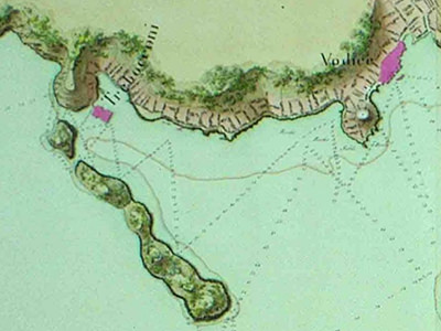 Extract from the port chart of Šibenik in so-called Napoleonic Atlas of the Adriatic coast in 1806, showing the heart-shaped island of Lukovnik mapped by the 19th-century cartographers, copyright National and University Library Zagreb, Croatia