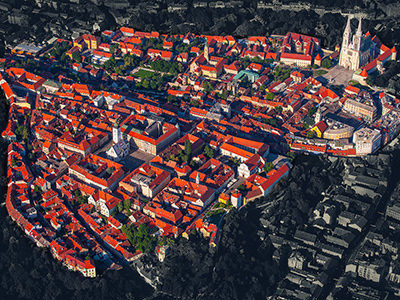 Aerial photo of Gradec and Kaptol, forming the heart-shape of the Old Town of Zagreb, Croatia, photo by Roberto Pavić