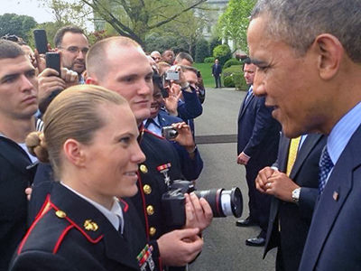 Jessica Rambo shaking hand with President Barrack Obama