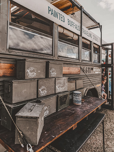 Former ammo cans do not carry ammunition anymore, but art supplies, when brought by the Painted Buffalo Traveling Studio, art project of Jessica Rambo designed for American war veterans