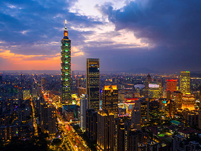 Taiwan cityscape skyline at sunset, copyright Taiwan Gold Card