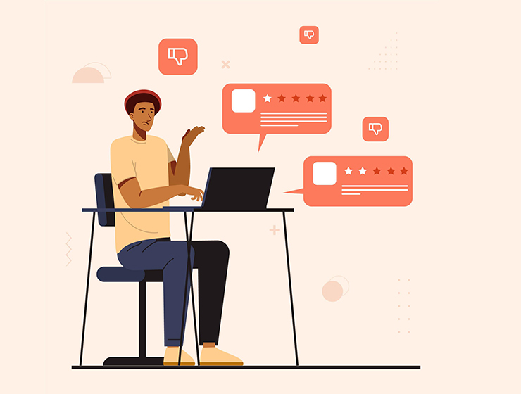 Person making an online complaint, hotel bookings & criticism, how to respond to a bad review?, flat design vector by freepik