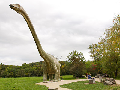 45-meter-long lifesize sculpture of Seismosaurus, a dinosaur at Park im Grünen, at the outskirts of Basel, Switzerland. Photo by Ivan Kralj