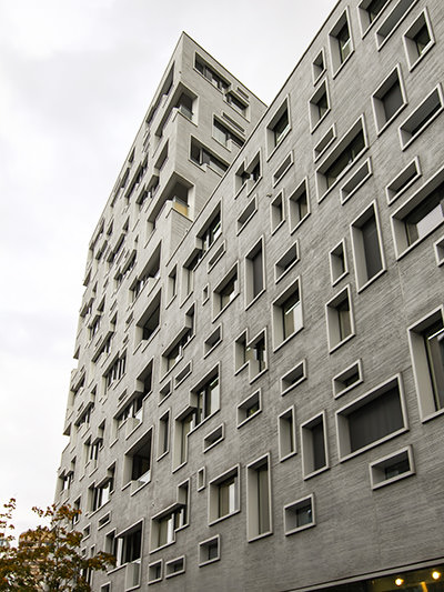 Sudpark Residenz, the building for senior residents in Basel, Switzerland, designed by local architects Herzog & de Meuron, has Tetris-like unusual windows, photo by Ivan Kralj