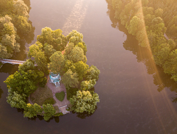 Aerial view of Anti-Circe, a heart island in Sofiyivka Arboretum, Uman, Ukraine, photo by Stok Karas Uliia, Depositphotos
