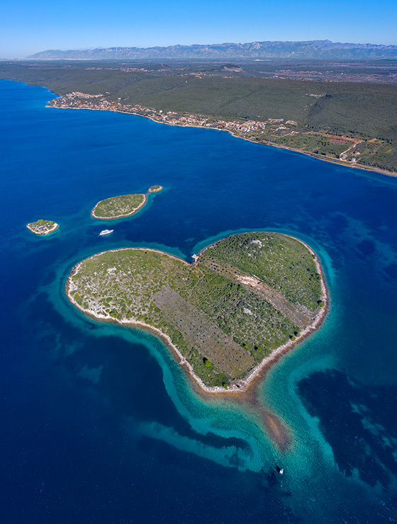 Galešnjak, Croatian island in the shape of a heart, aerial photo by Boris Kačan