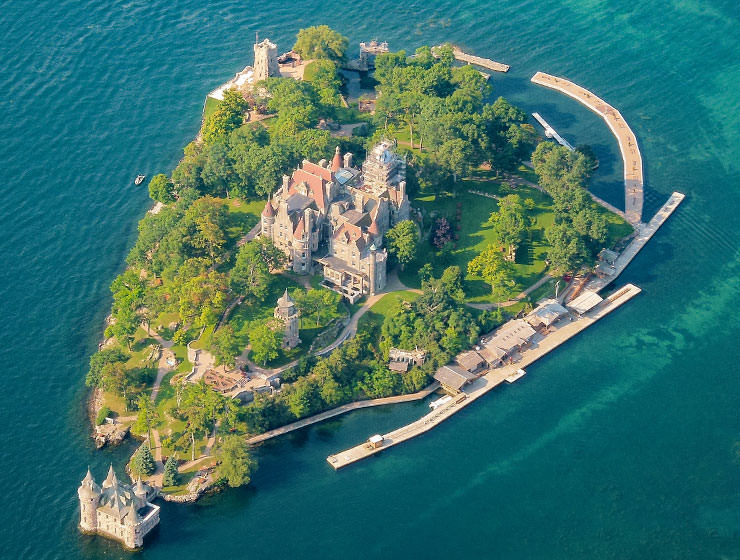 Aerial photo of Heart Island with Boldt Castle, New York, USA, photo by Chris Houston