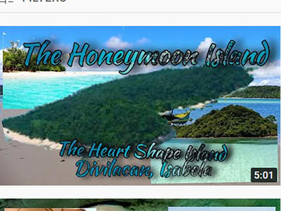 Screenshot of Youtube video promoting the Honeymoon Island in Divilacan, Isabela, the Philippines, presented as a heart-shaped island