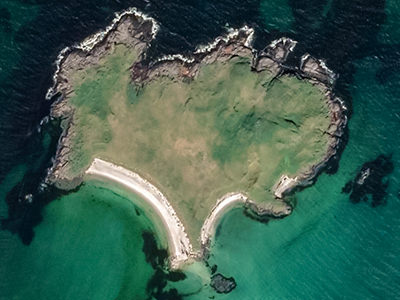 Satellite view of Sandøya Island, a heart island in Norway, source: Google Earth