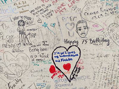 Writings and drawings on the Queen Tribute Wall in Montreux, Switzerland, photo by Ivan Kralj.