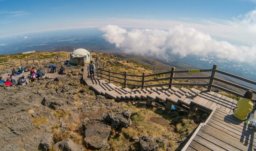 Hikers having a picnic at Hallasan Mountain summit, the highest peak of South Korea, on Jeju Island, photo by Ivan Kralj.
