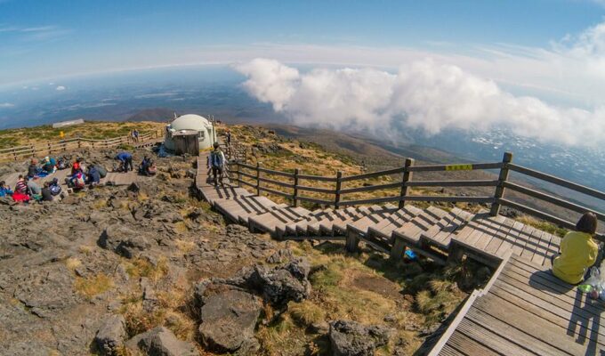 Hikers having a picnic at Hallasan Mountain summit, the highest peak of South Korea, on Jeju Island, photo by Ivan Kralj.