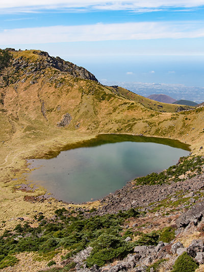 Baengnokdam Lake or White Deer Lake in the crater of Hallasan volcano, the highest mountain in Jeju Island and South Korea, photo by Ivan Kralj.