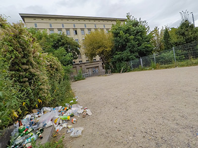 Berghain club exterior, with bottles on the floor, photo by Ivan Kralj