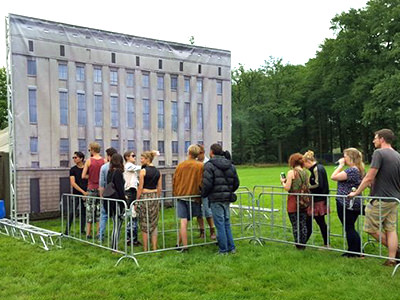 In 2016, Beyond Festival in Netherlands mimicked Berghain's strict door policy in front of a mock-up club, rejecting all people who queued in hope to enter it, photo: Beyond festival Facebook