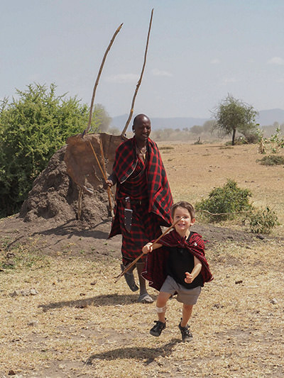 Laurent, 5-year-old Canadian boy with Masai tribe in Africa, on his family's world trip before children lose their eyesight, photo by Edith Lemay