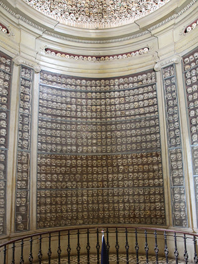Skull-covered apse of the Ossuary of Solferino, Lombardy, Italy, human remains of soldiers from the Battle of Solferino 1859, photo by Ivan Kralj.