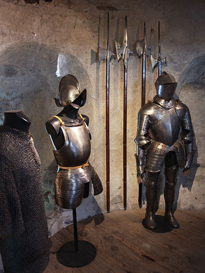 Armors and weapons as part of the exhibition in Chillon Castle, Switzerland, photo by Ivan Kralj.