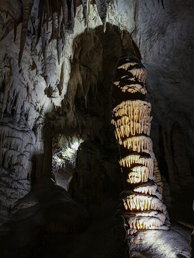 Stalagmite resembling the leaning tower of Pisa, in Postojna Cave, Slovenia, photo by Ivan Kralj.