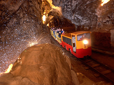 Electric train operating in Postojnska jama, copyright Postojna Cave Park Slovenia.